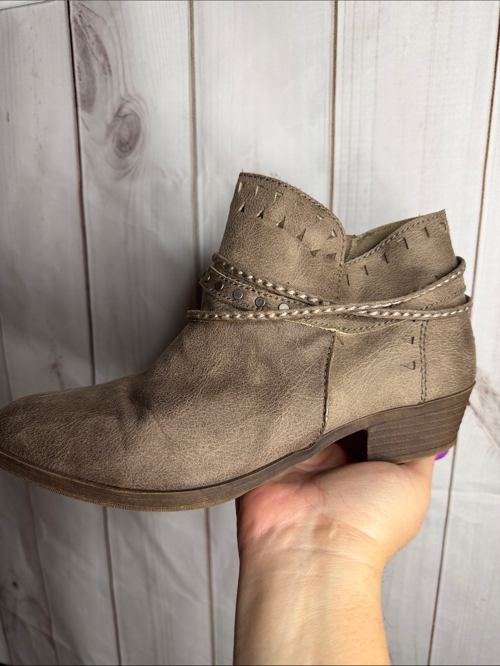 Sugar Taupe Wrapped Ankle Bootie with Stud Detail